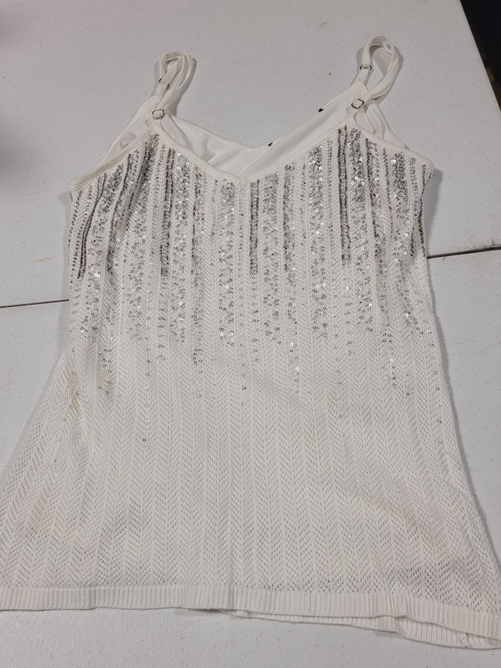 Women’s Sequin Knit Camisole Tank Top - White - Picture 1 of 4